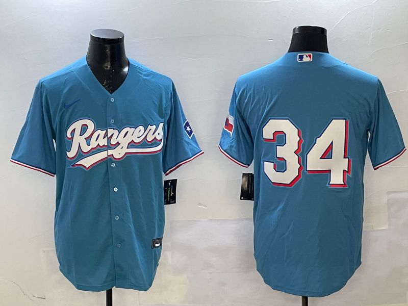 Men Texas Rangers #34 No Name Light Blue Game 2025 Nike MLB Jersey style 2